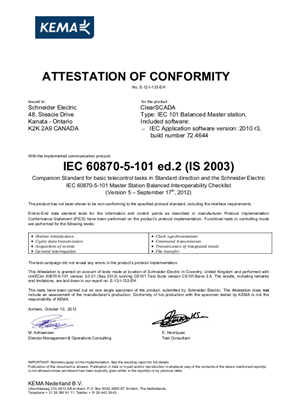 ClearSCADA IEC 60870-5-101 Conformance Certificate (Master balanced)